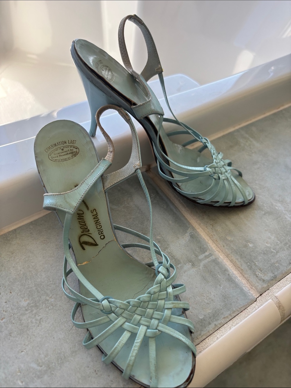 Mint Green Woven Strappy Slingback Heels